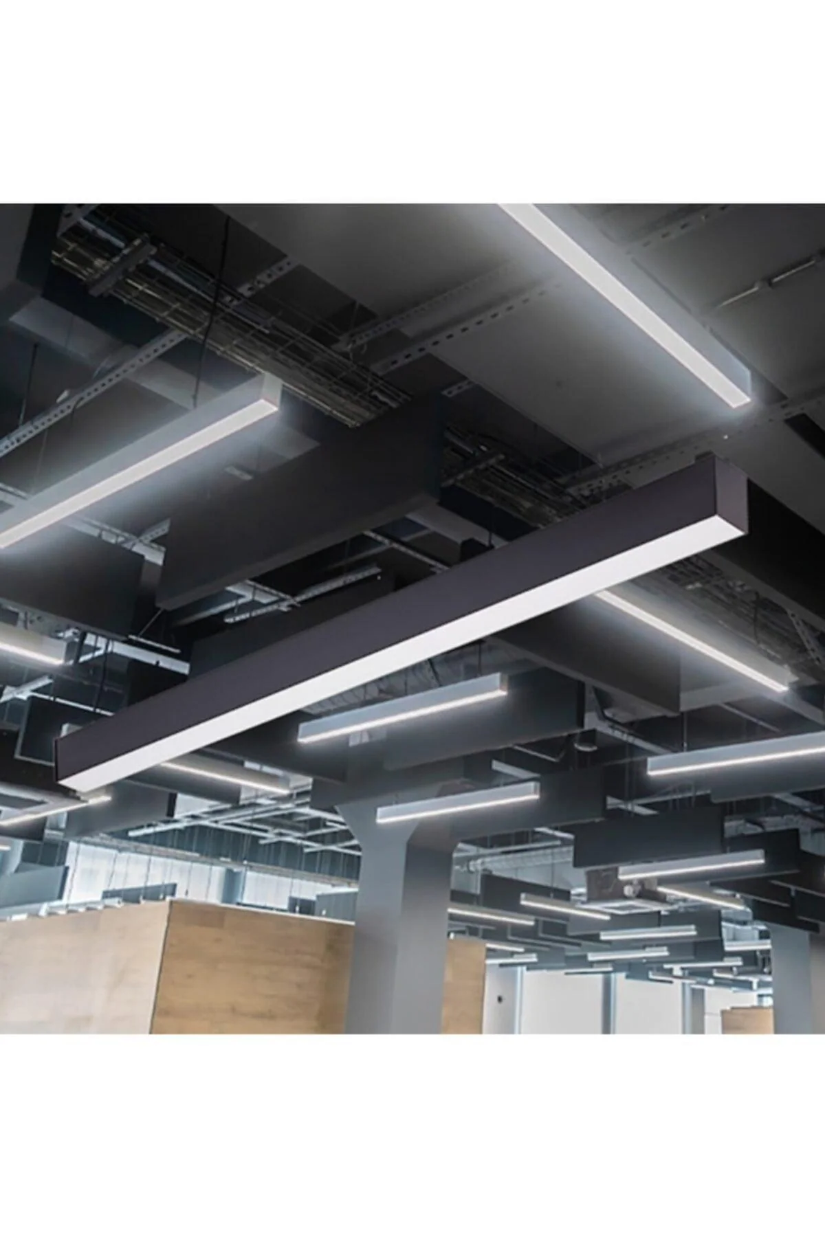 Black linear LED office light fixture 21W 4000K