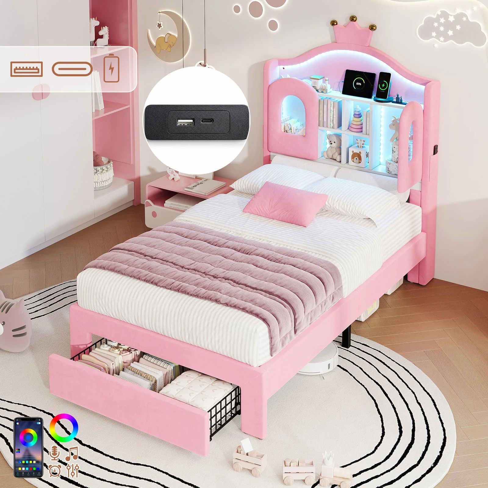 LED Storage Bed Frame