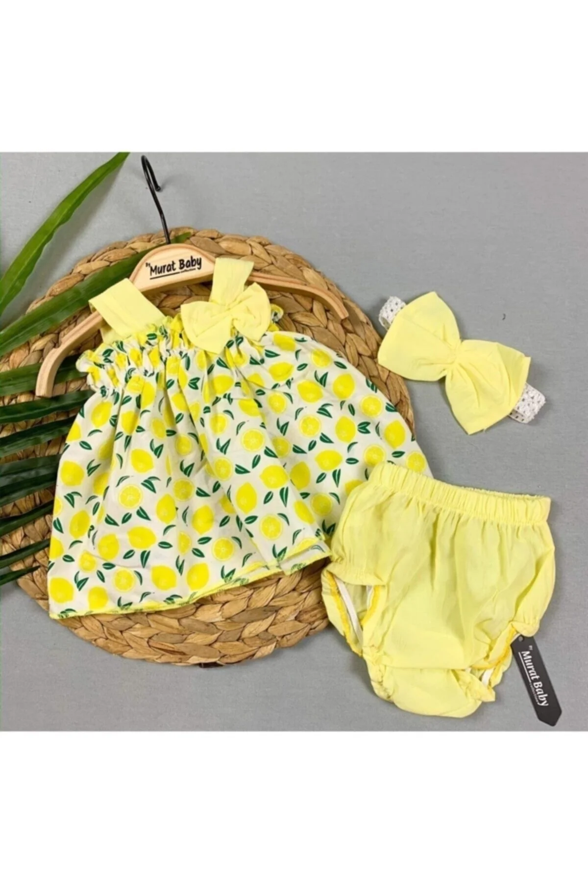 Lemon printed cotton suspenders set for baby girls and boys
