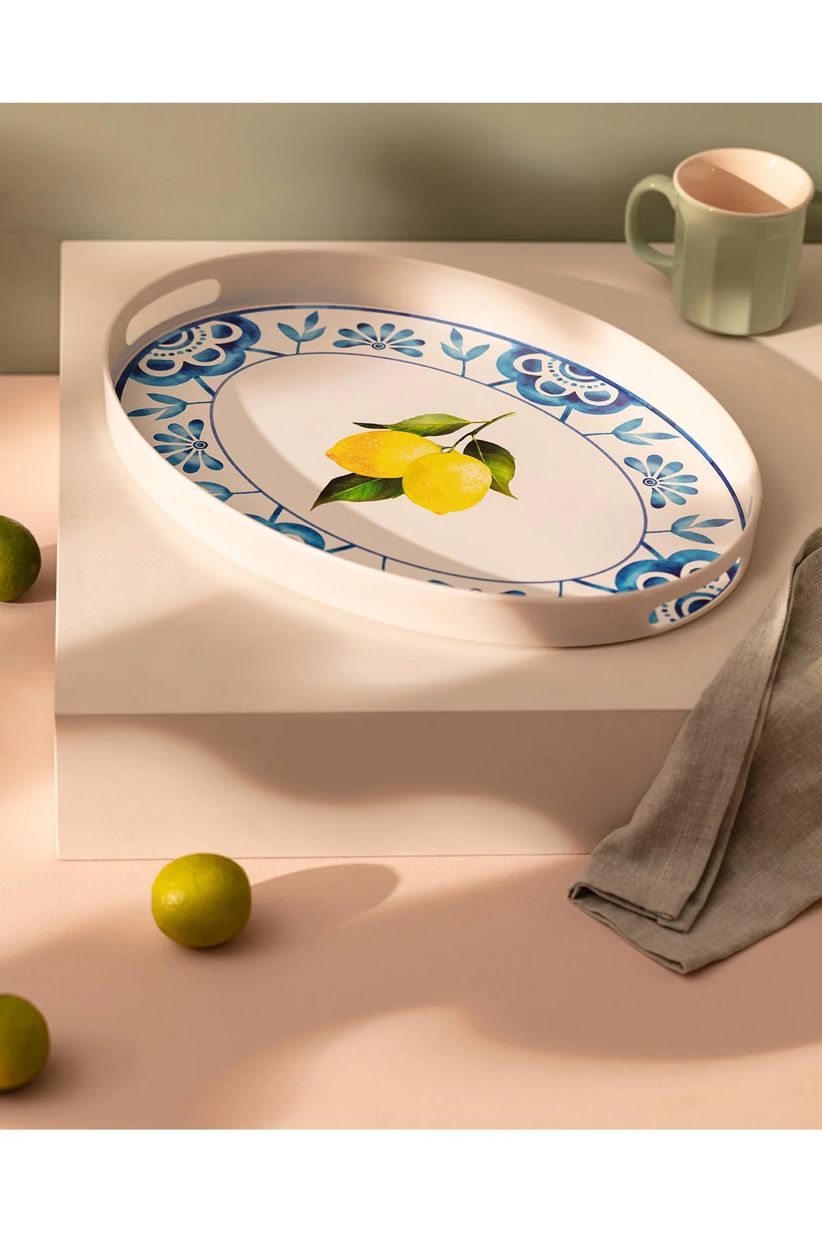 Oval Serving Tray with Handles - Dark Blue Plastic Tea and Coffee Tray