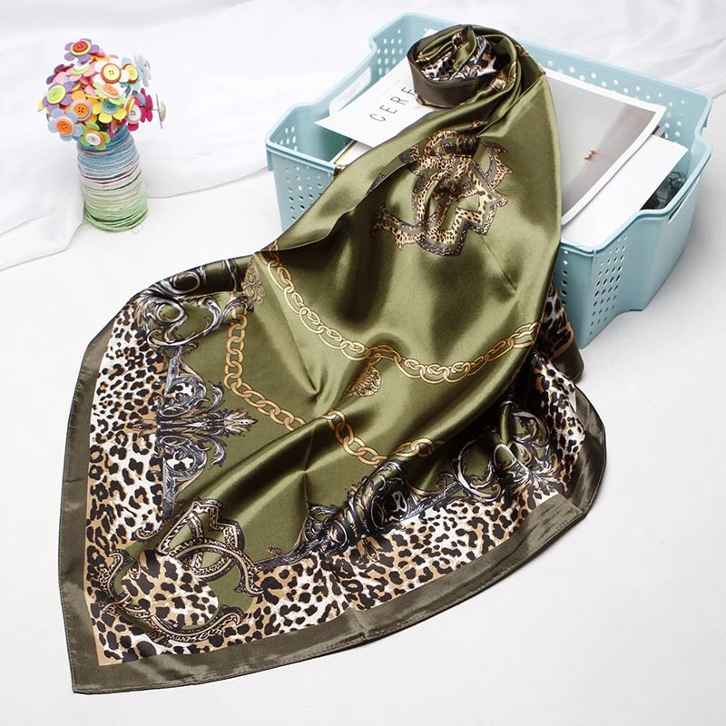Leopard Print Square Scarf, 90x90cm, Soft Polyester