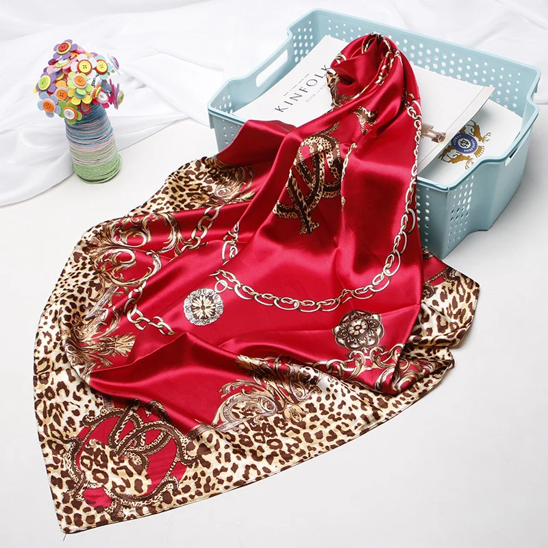 Leopard Print Square Scarf, 90x90cm, Soft Polyester