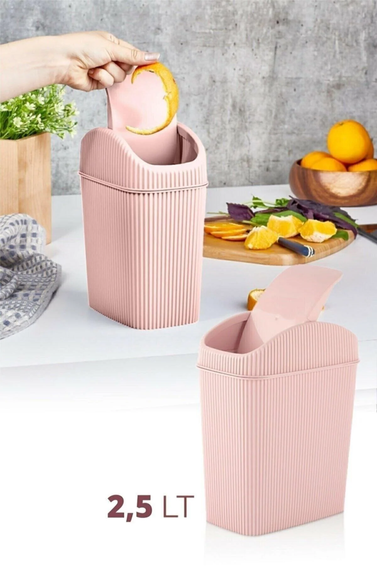 Pink desktop mini trash can 17.5cm x 11.5cm x 23cm