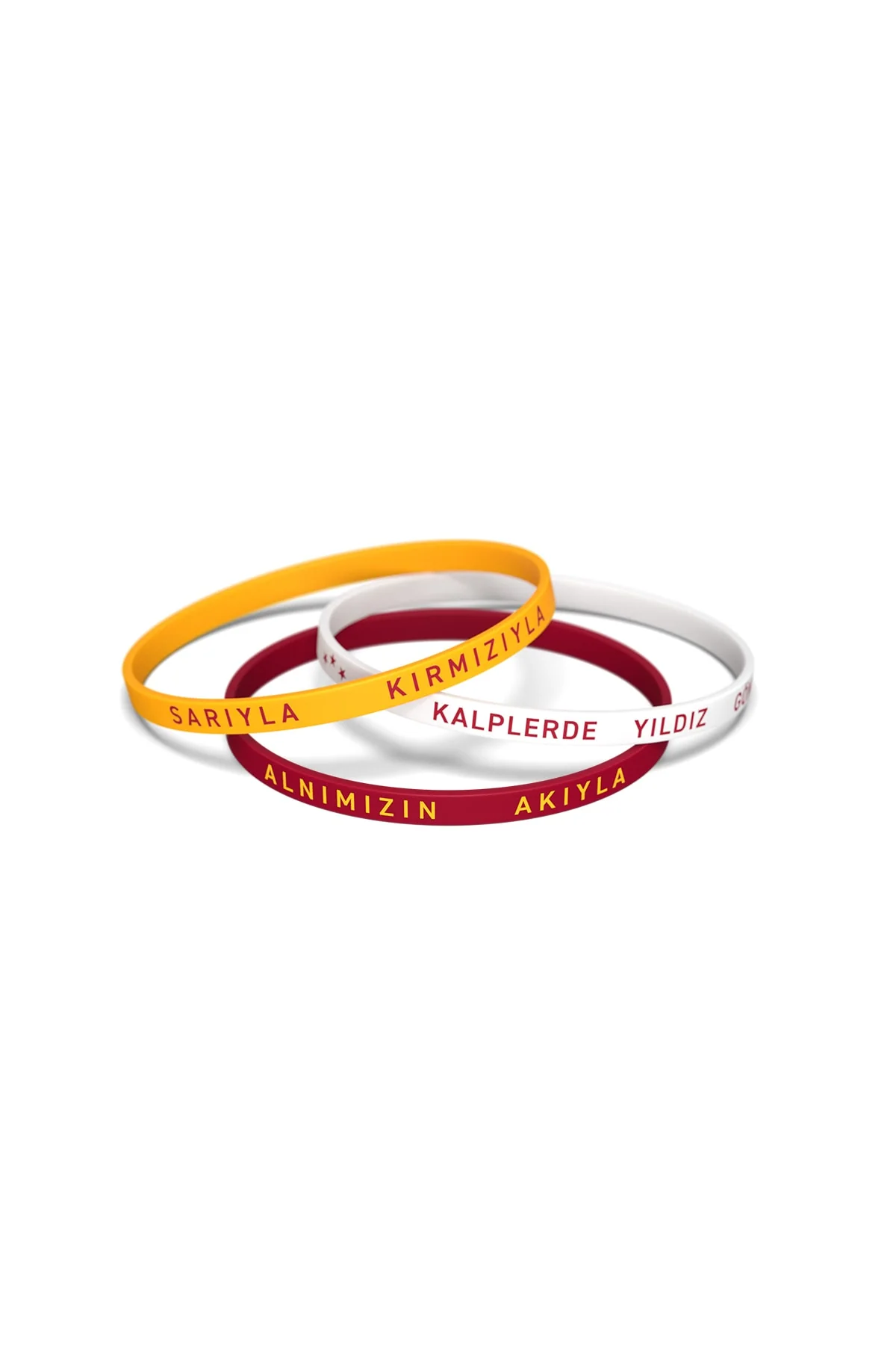 Set of three silicone wristbands in small and medium sizes