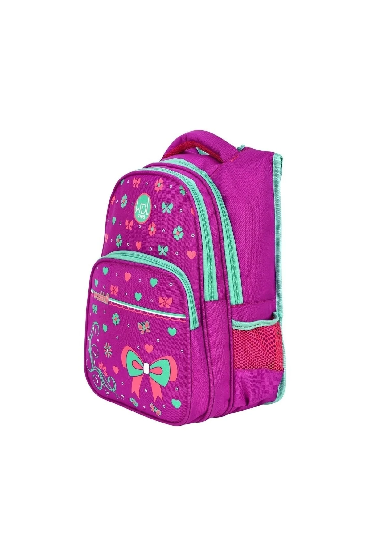 Fuchsia bowtie pattern primary school backpack