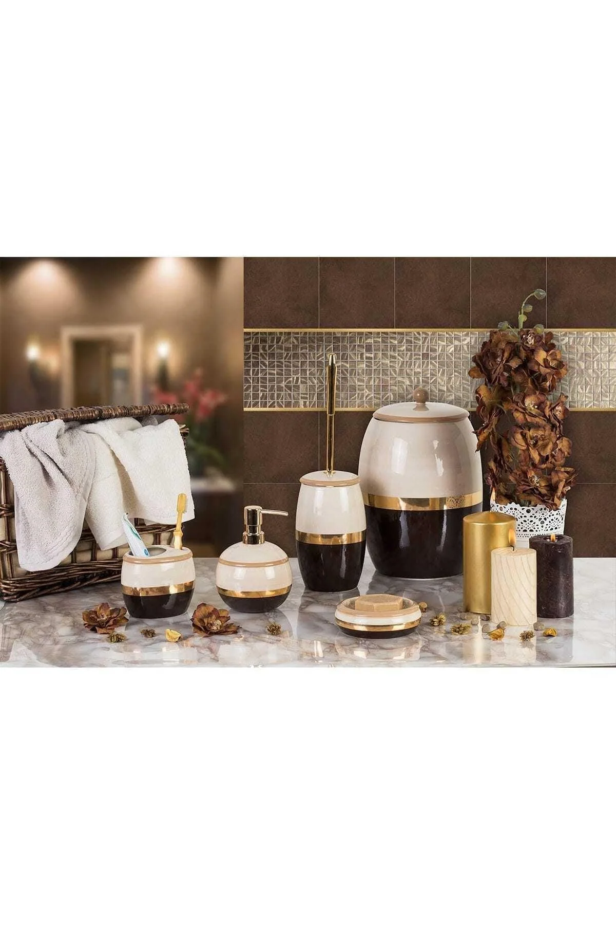 3-Piece Bamboo-Coated Porcelain Bathroom Set