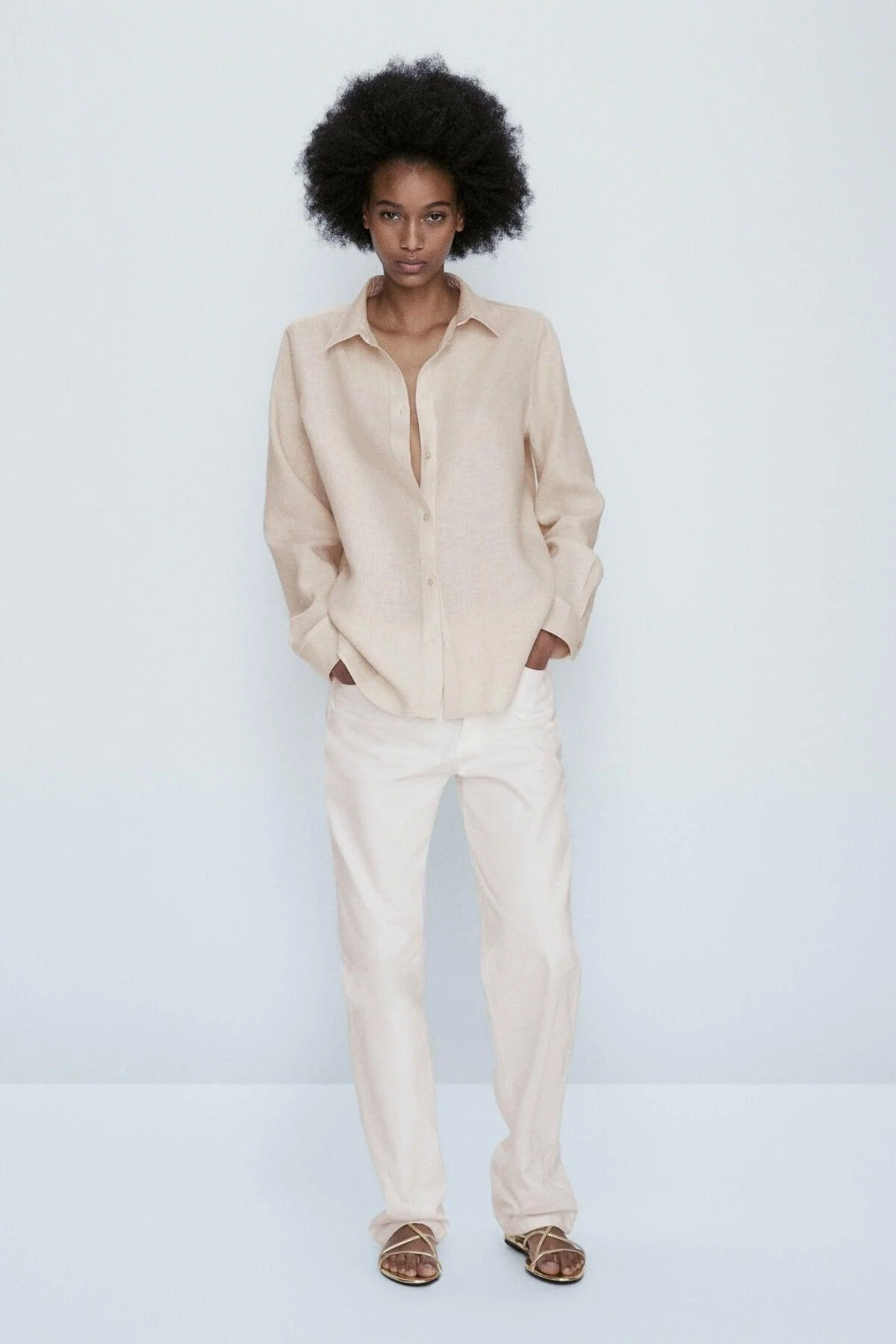 Men's 100% linen button-up shirt