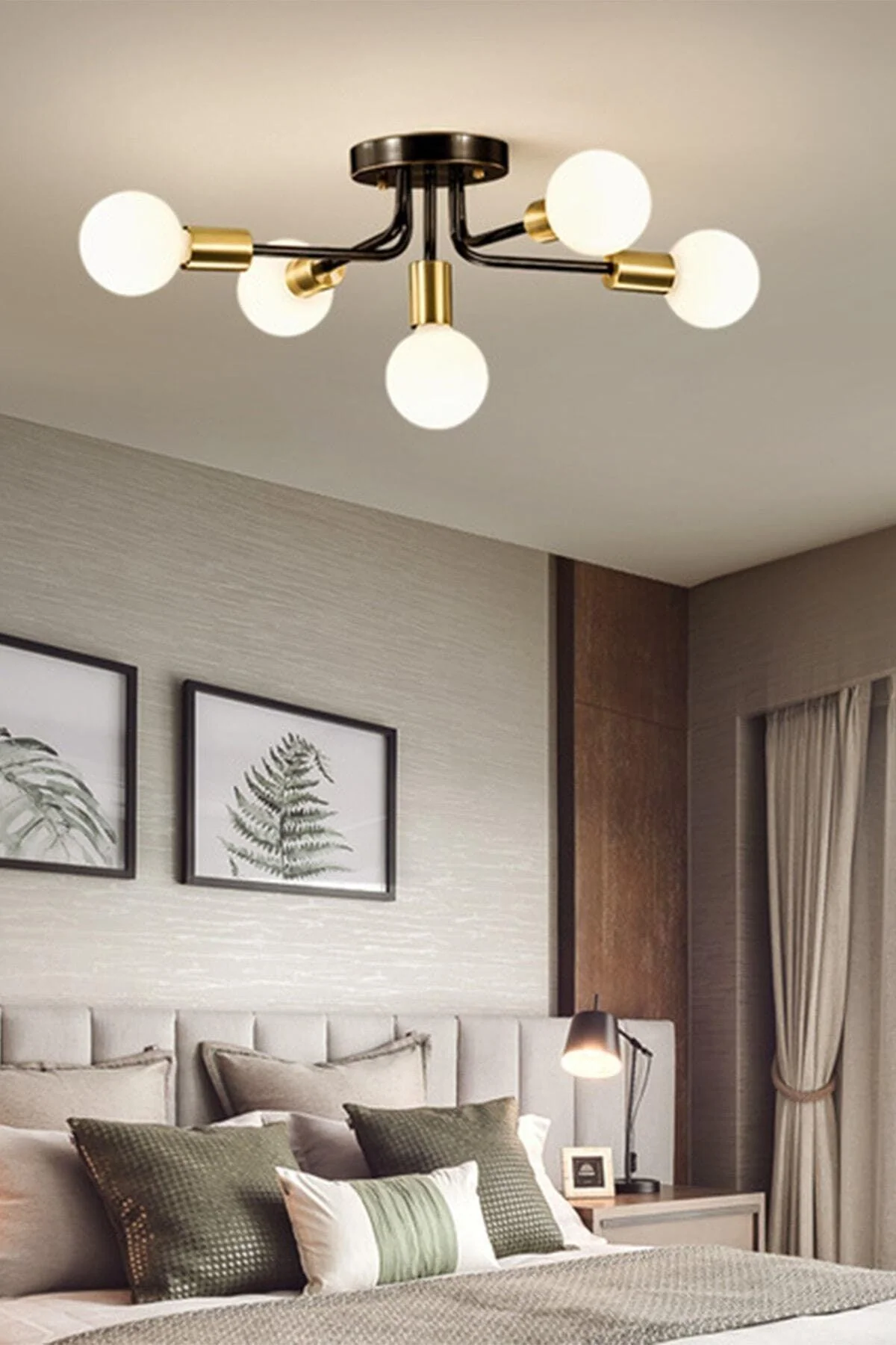 Black Metal Five-Bulb Chandelier with Scratch-Resistant Finish