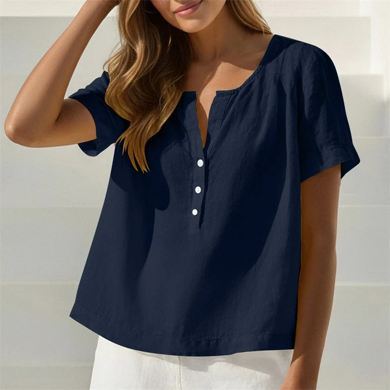 Loose Fit Solid Color Button Front Top