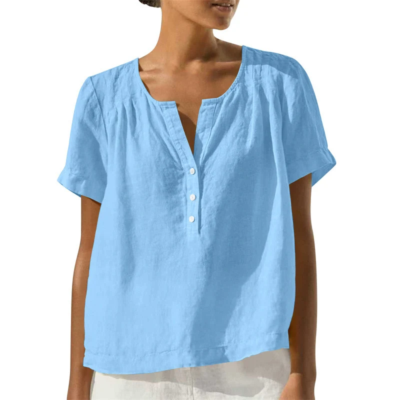 Loose Fit Solid Color Button Front Top