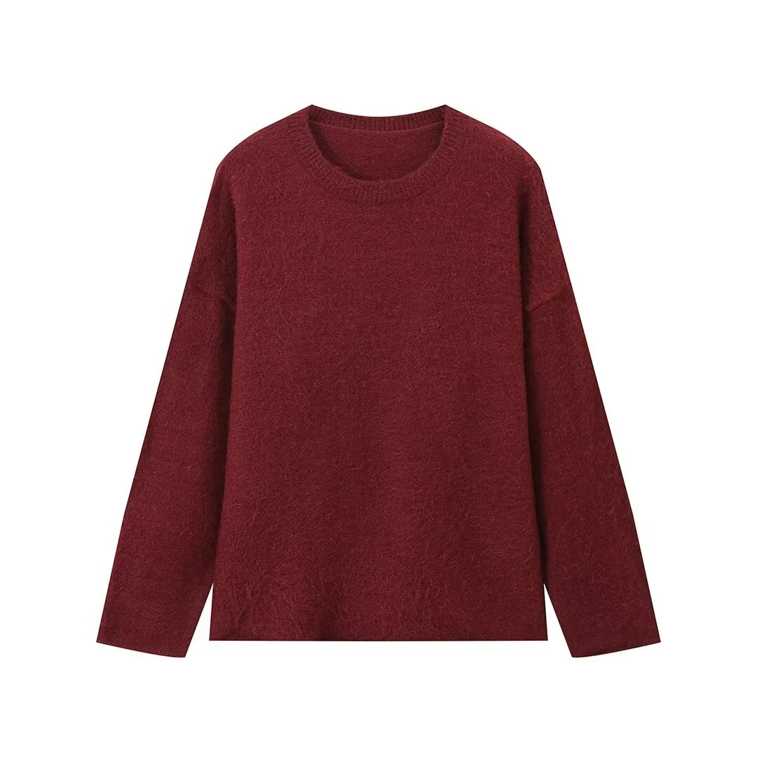 Loose-fitting Solid-color Casual Warm Sweater