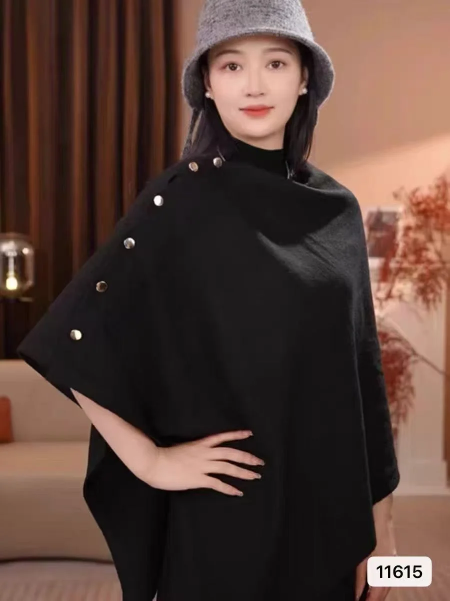Loose Knitted Solid-Colored Cape Scarf for Women