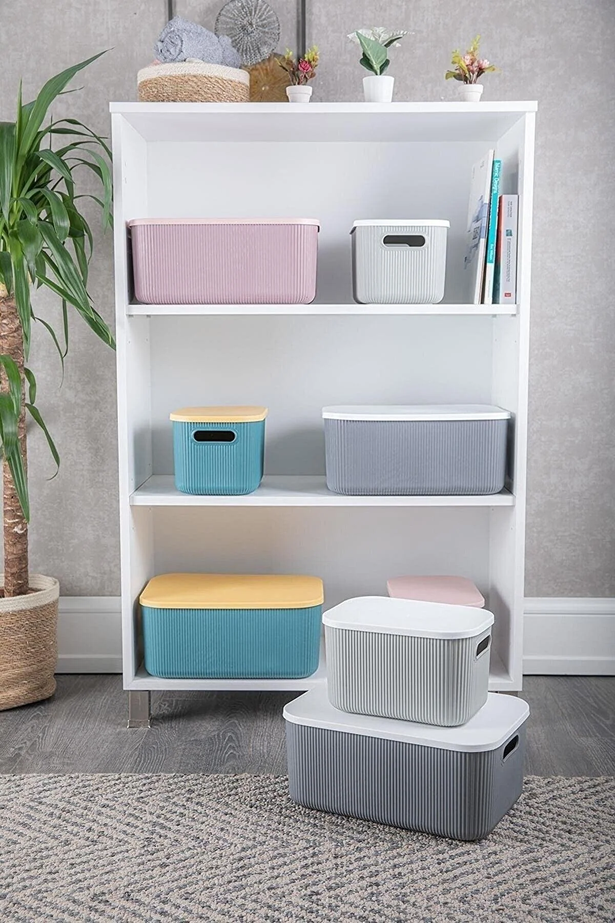 Stackable Gray Storage Box Set, 13L and 6L, BPA-Free