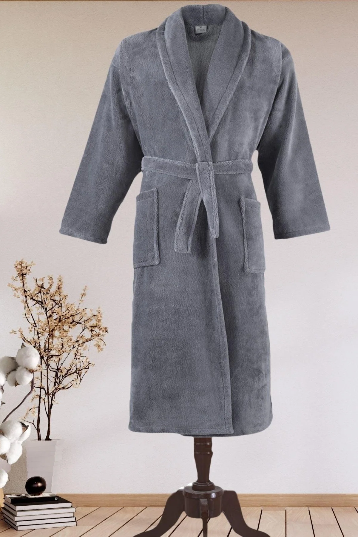 Anthracite Luxury Cotton Bathrobe with High Water Absorption