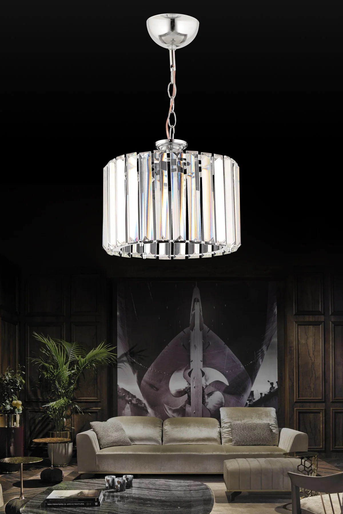 Gold crystal stone chandelier with adjustable cable