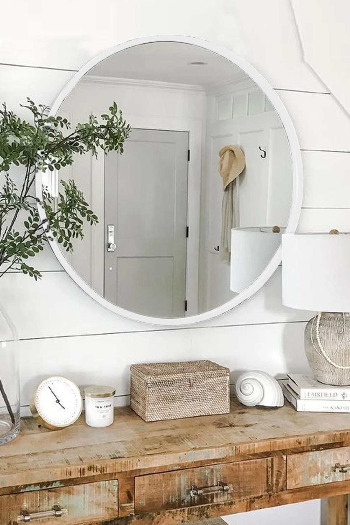Decorative White Console Mirror, 60 cm × 60 cm, 3 cm Depth, MDF Backed