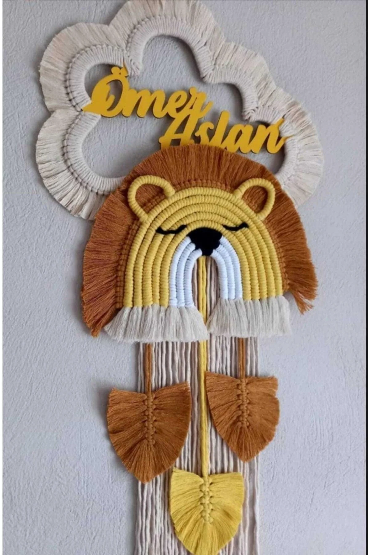 Handwoven Cotton Macrame Baby Door Decoration with Wooden Nameplate