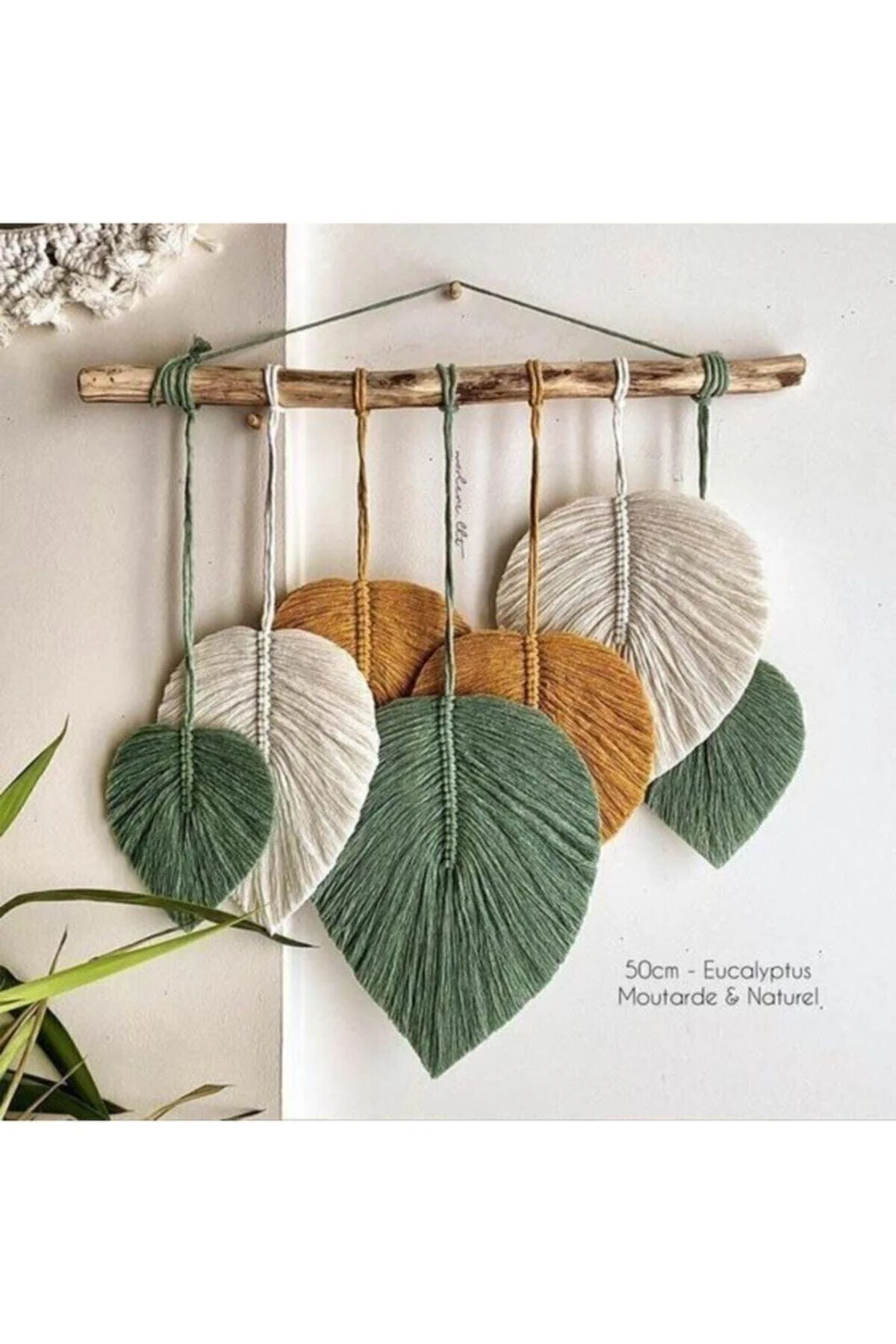 Large Cotton Macramé Wall Ornament with Natural Branch – Approx. 55 cm × 50 cm