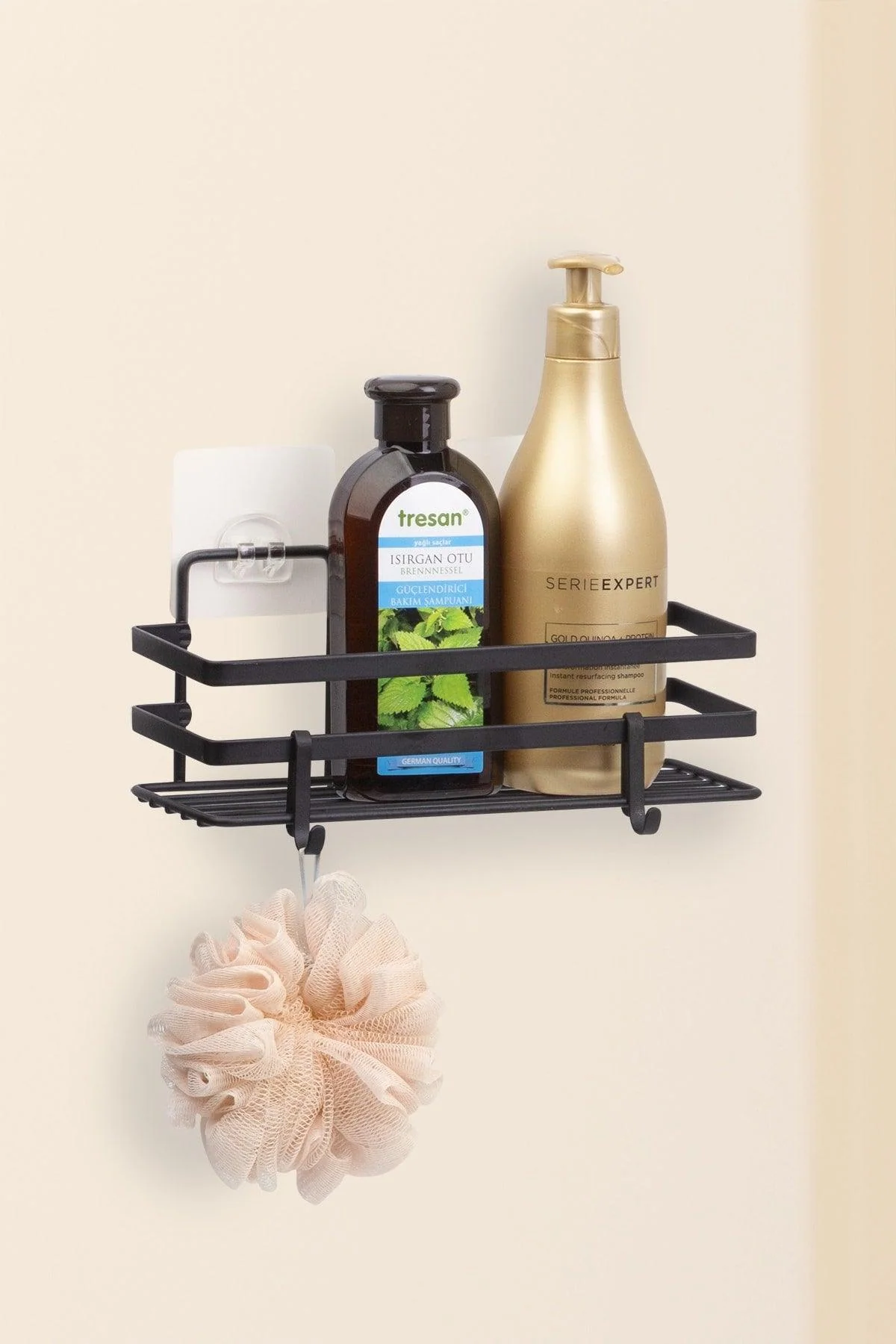 Adhesive-Free Black Laminate Bathroom Shelf, 11x24 cm
