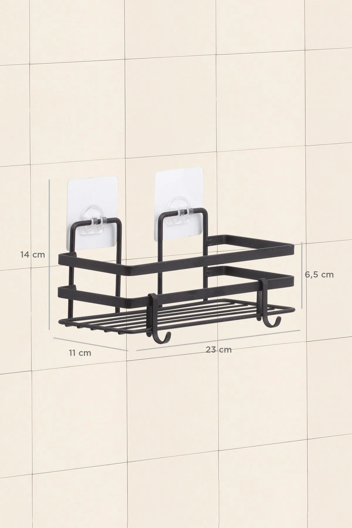 Adhesive-Free Black Laminate Bathroom Shelf, 11x24 cm