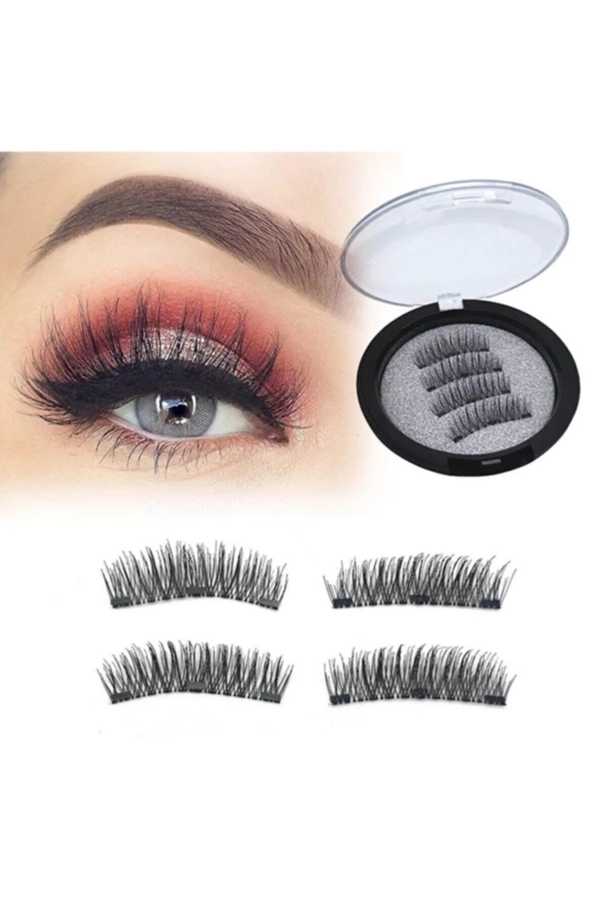 Magnetic false eyelashes with upper and lower lash pairs