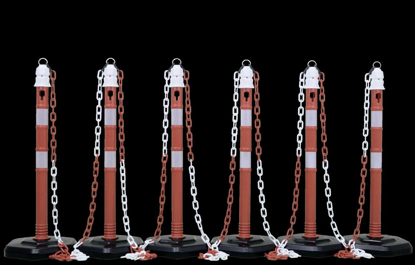 Polypropylene Safety Barrier Posts with Reflective Strips - 1000mm x 63mm, Pack of 6