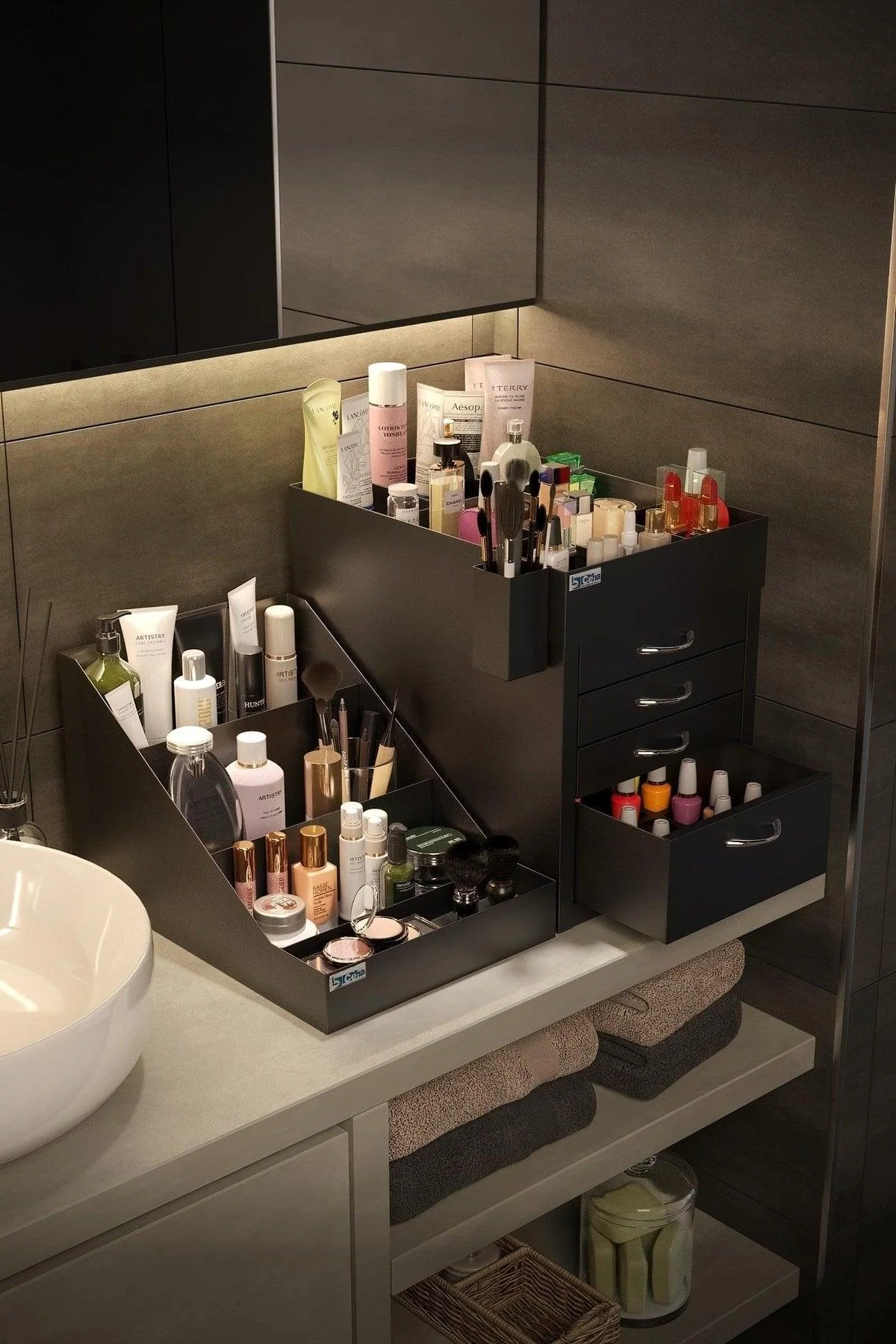 Black 5‑Tier Makeup Organizer – Hygienic Surface, Corrosion‑Resistant Finish, Ready‑to‑Use
