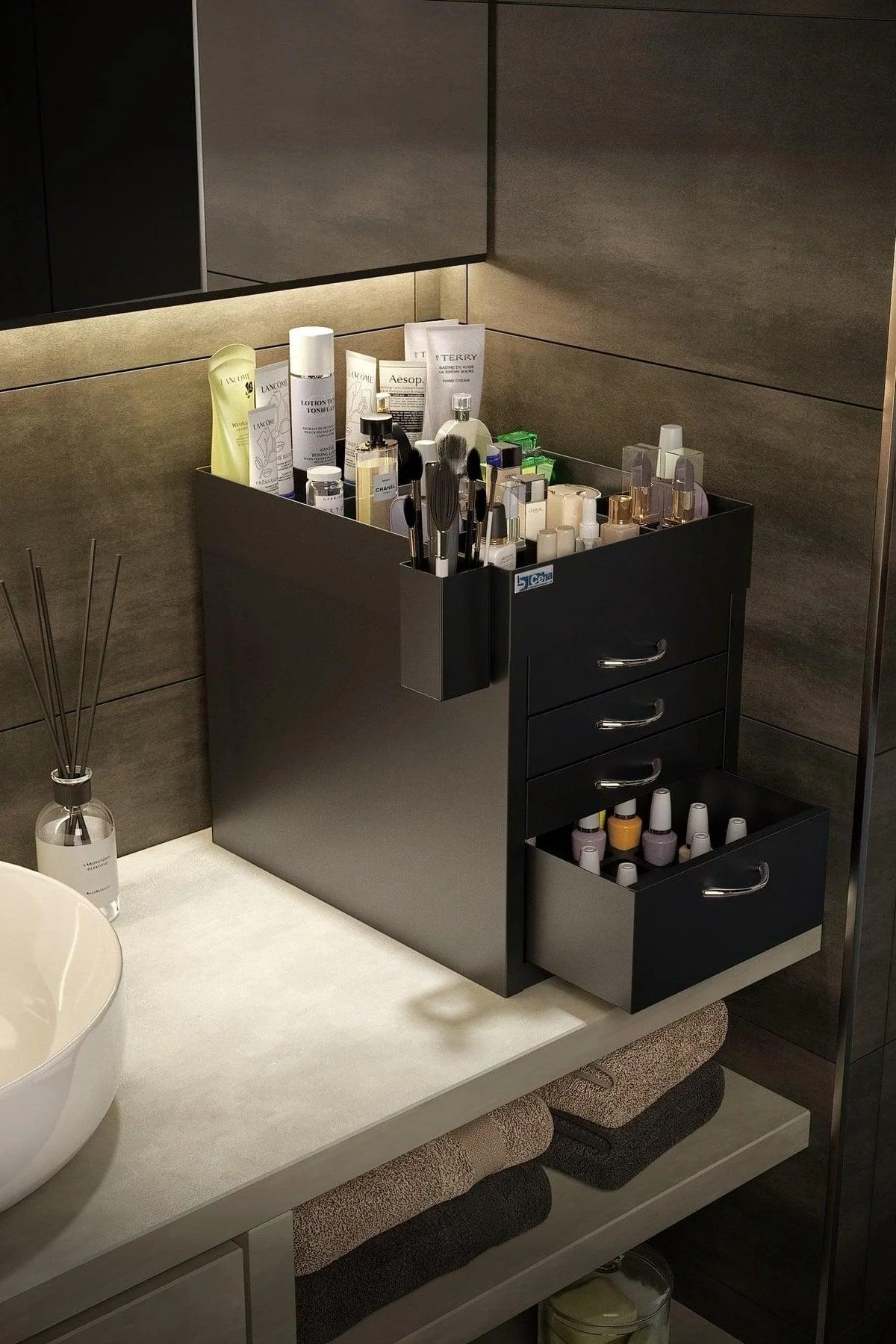 Black 5‑Tier Makeup Organizer – Hygienic Surface, Corrosion‑Resistant Finish, Ready‑to‑Use