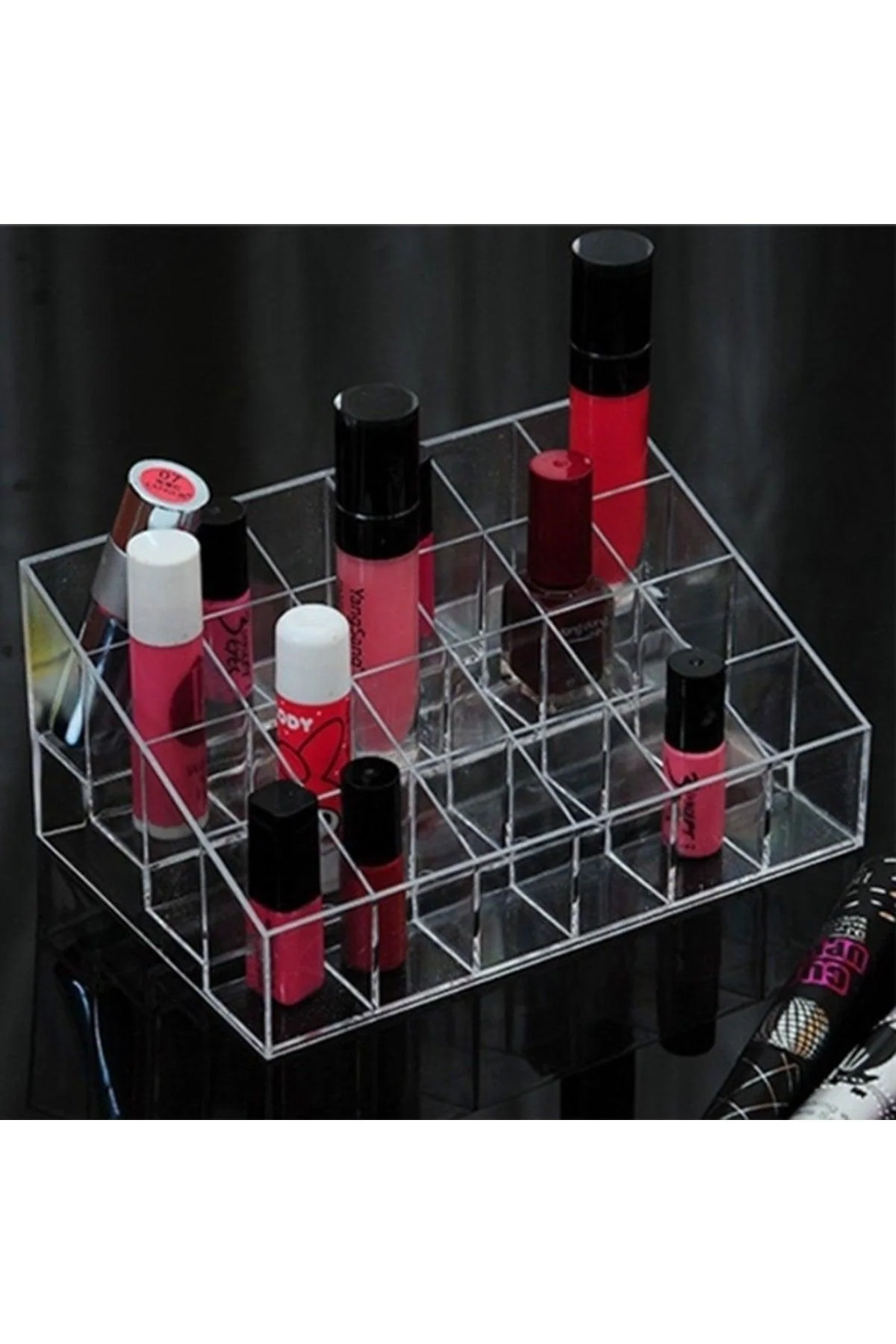 24-compartment clear acrylic makeup and jewelry organizer box