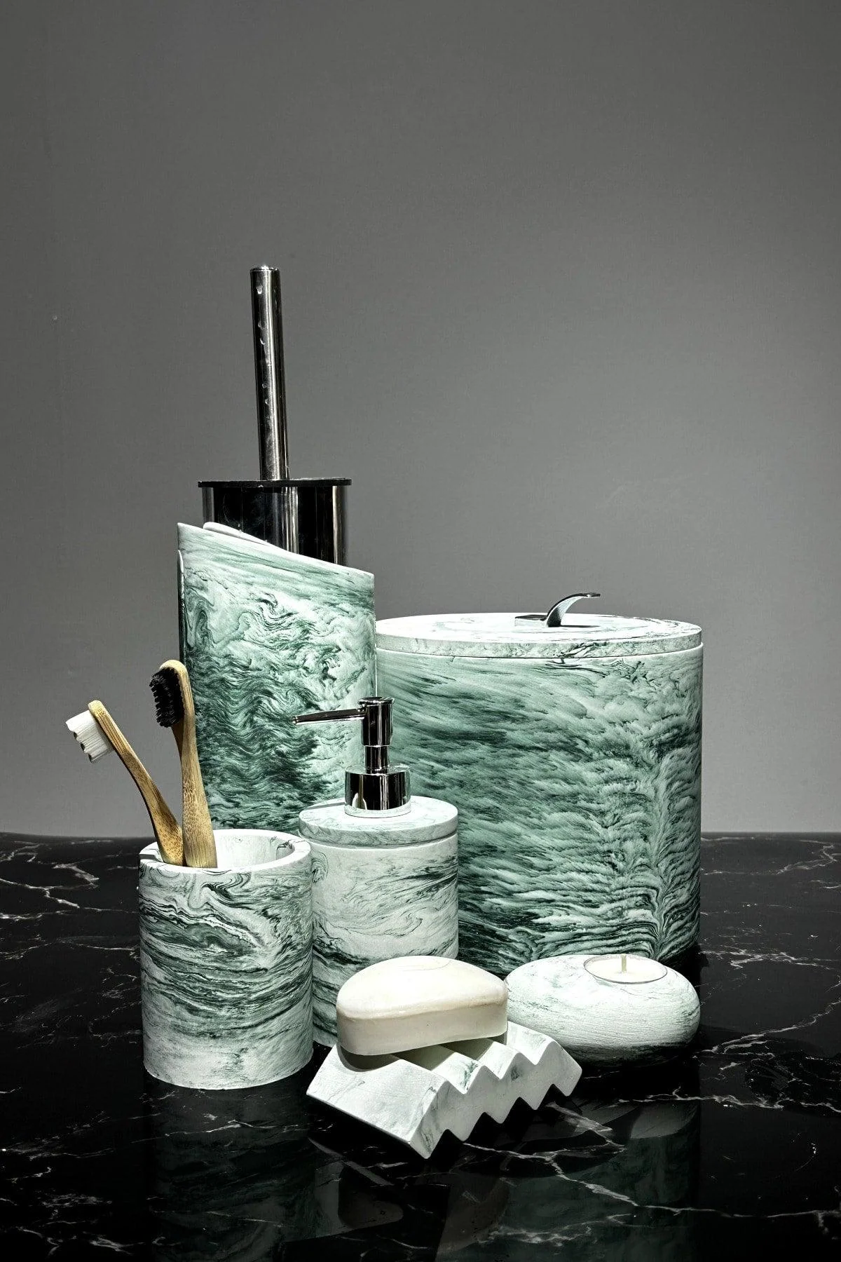 6-Piece Marble Effect Concrete Bathroom Organizer Set