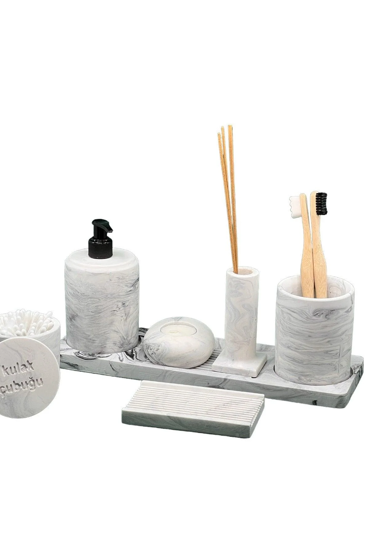 Modern Marble Textured Bathroom Set - Organized Storage Solutions