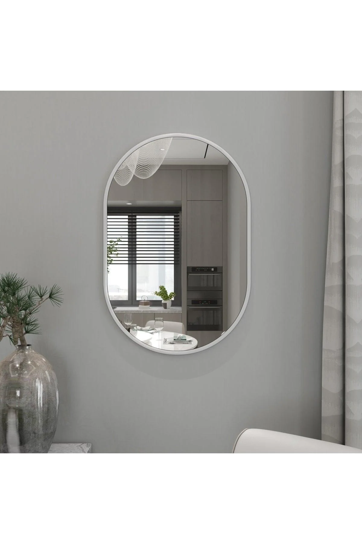 White metal framed wall mirror 60x90cm versatile hanging