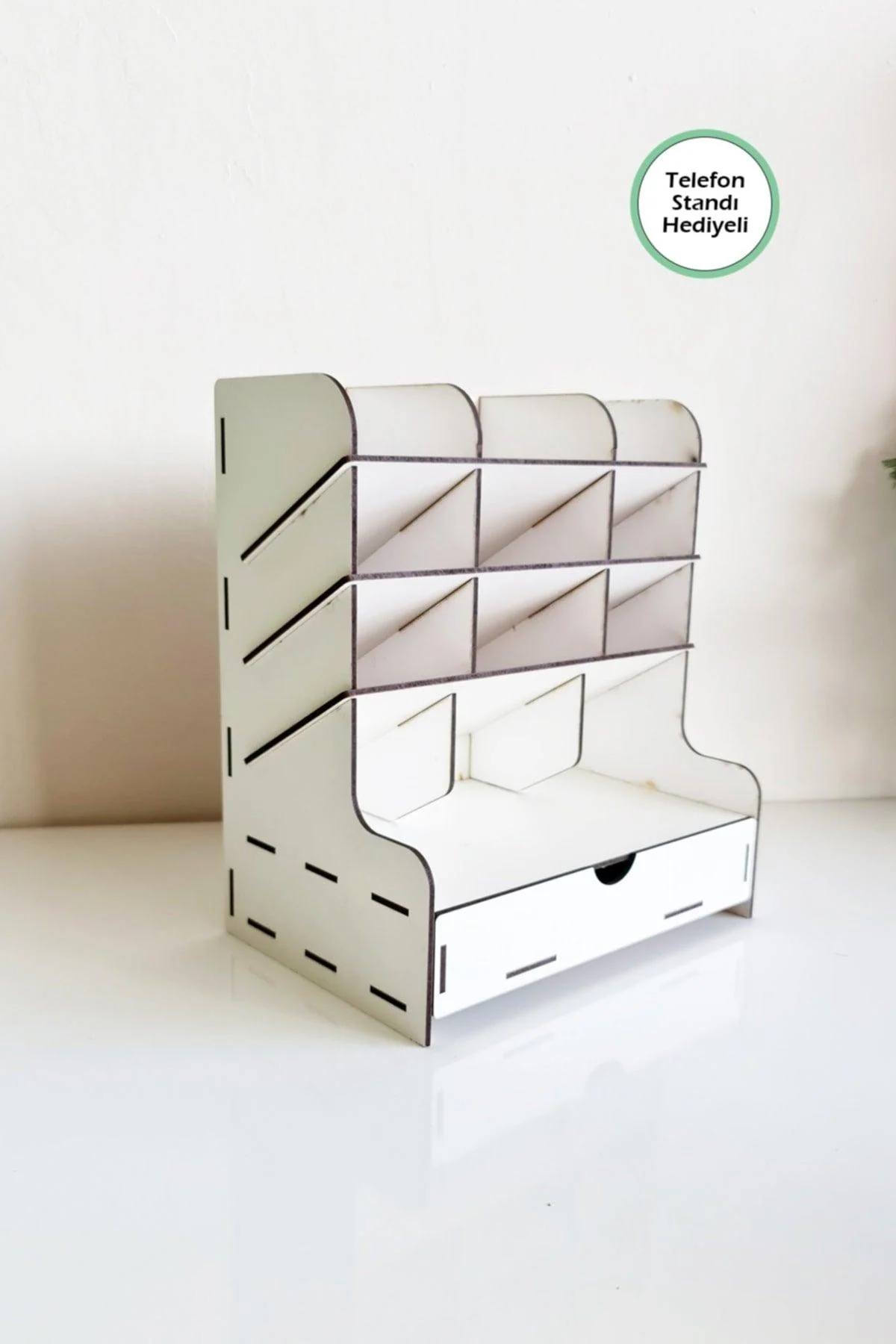 Laser-cut wooden pen holder and desktop organizer