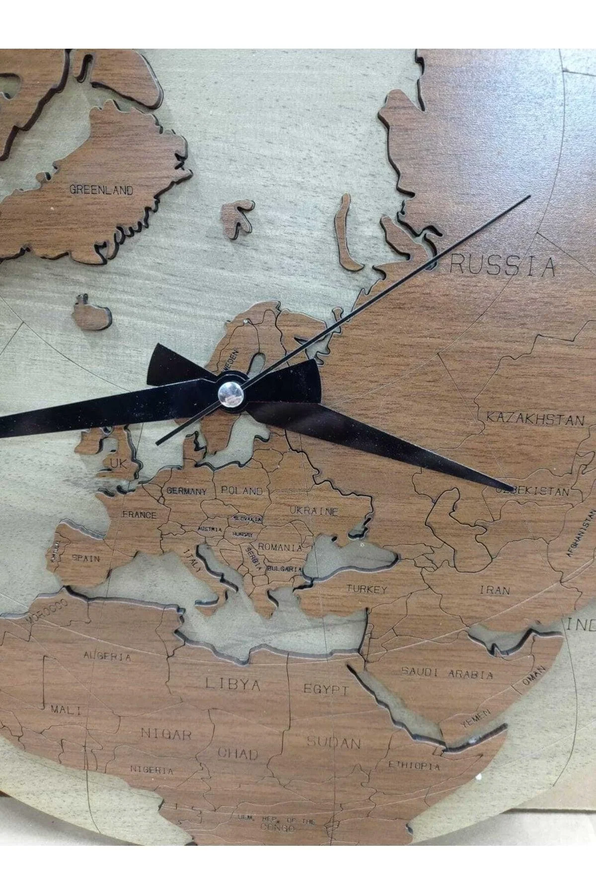 MDF world map wall clock with 3D design