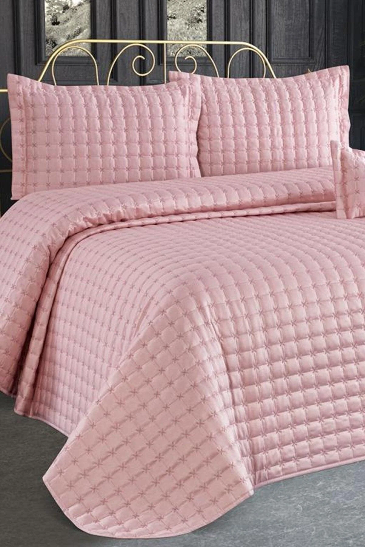 Double Bedspread Set with Cotton Satin Pillow Covers - Cream, 250x260 cm