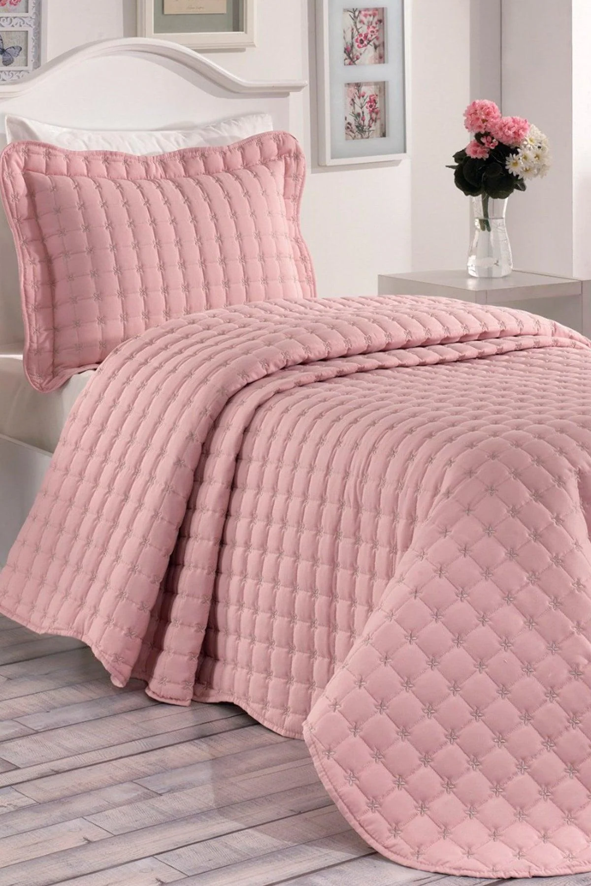 Single Cotton Bedspread – Powder Color – 180x240 cm