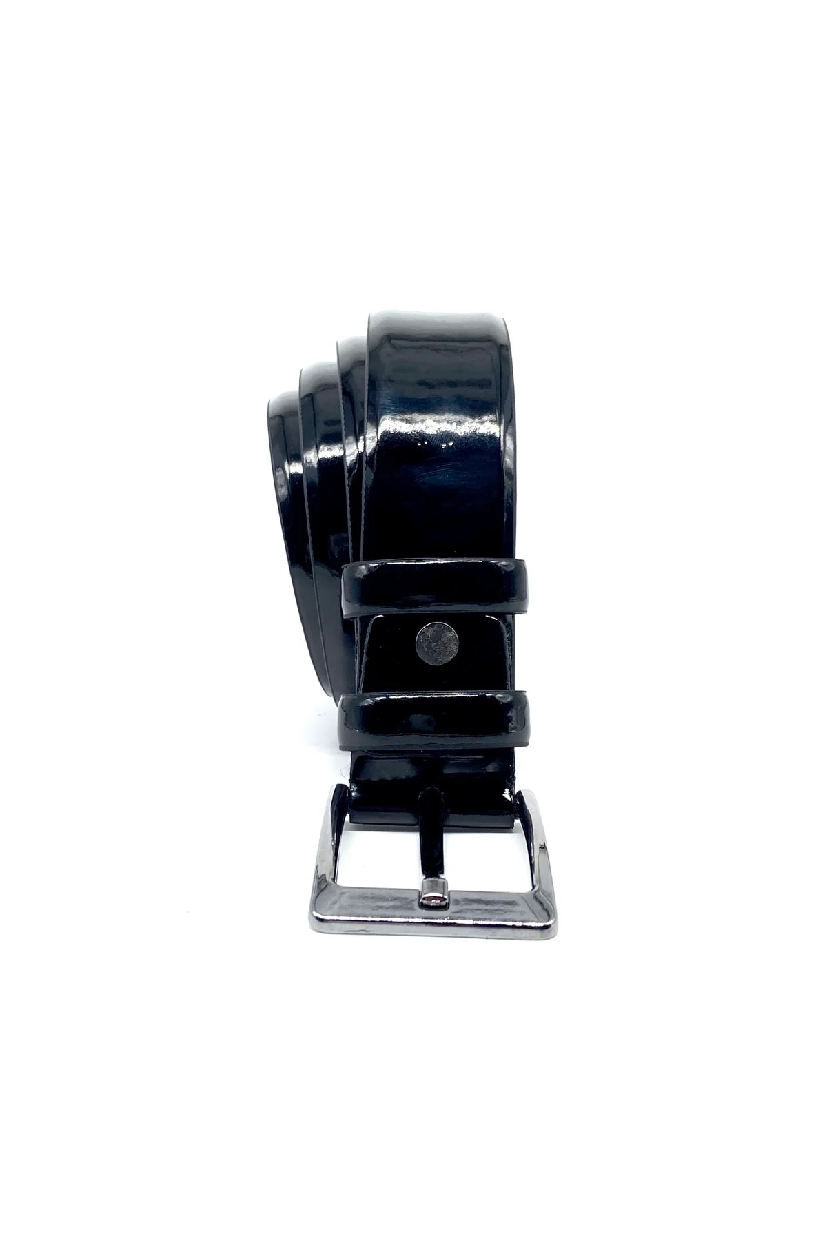 3.5cm black patterned patent leather belt with adjustable sizing