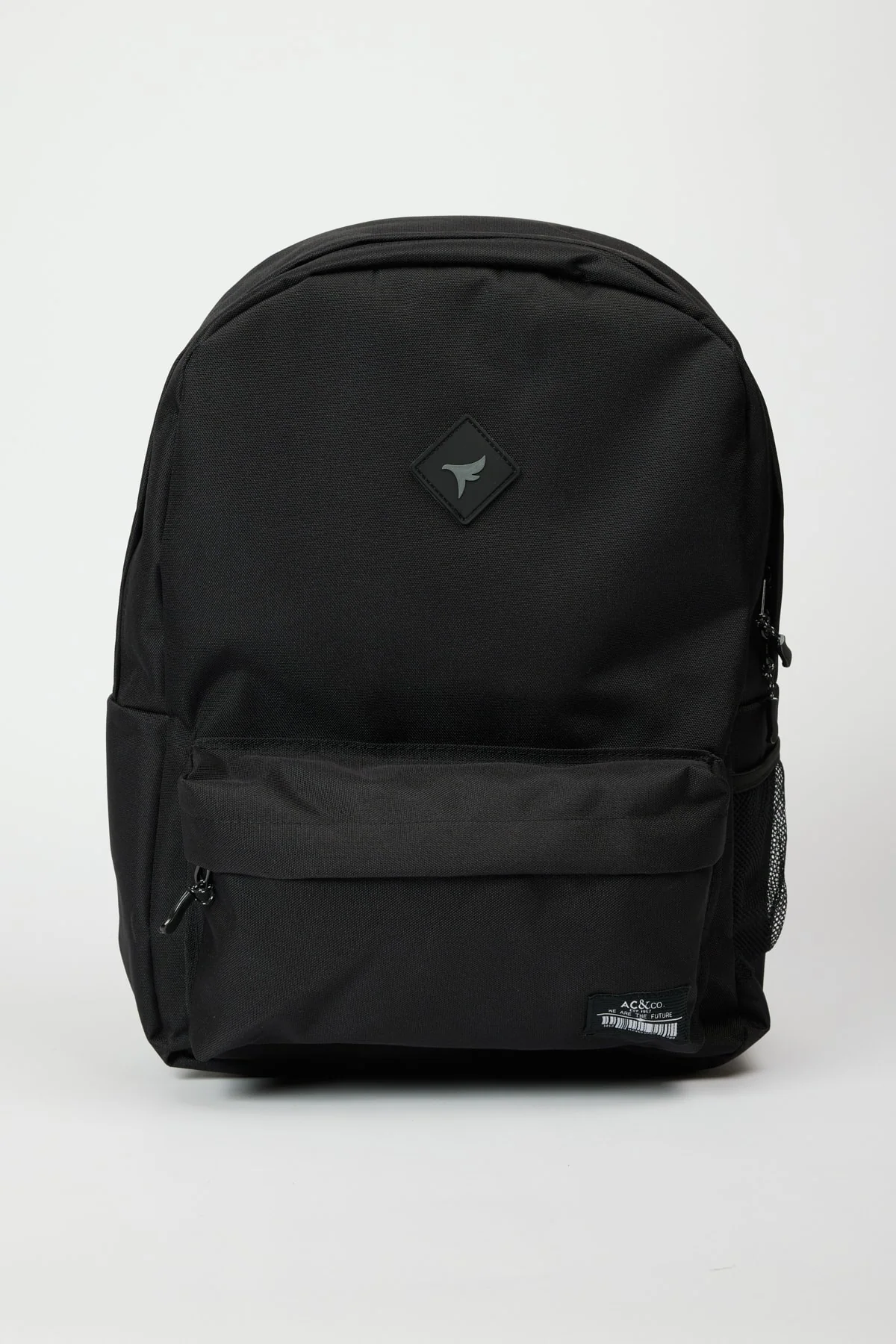 Black polyurethane casual school backpack with logo detail