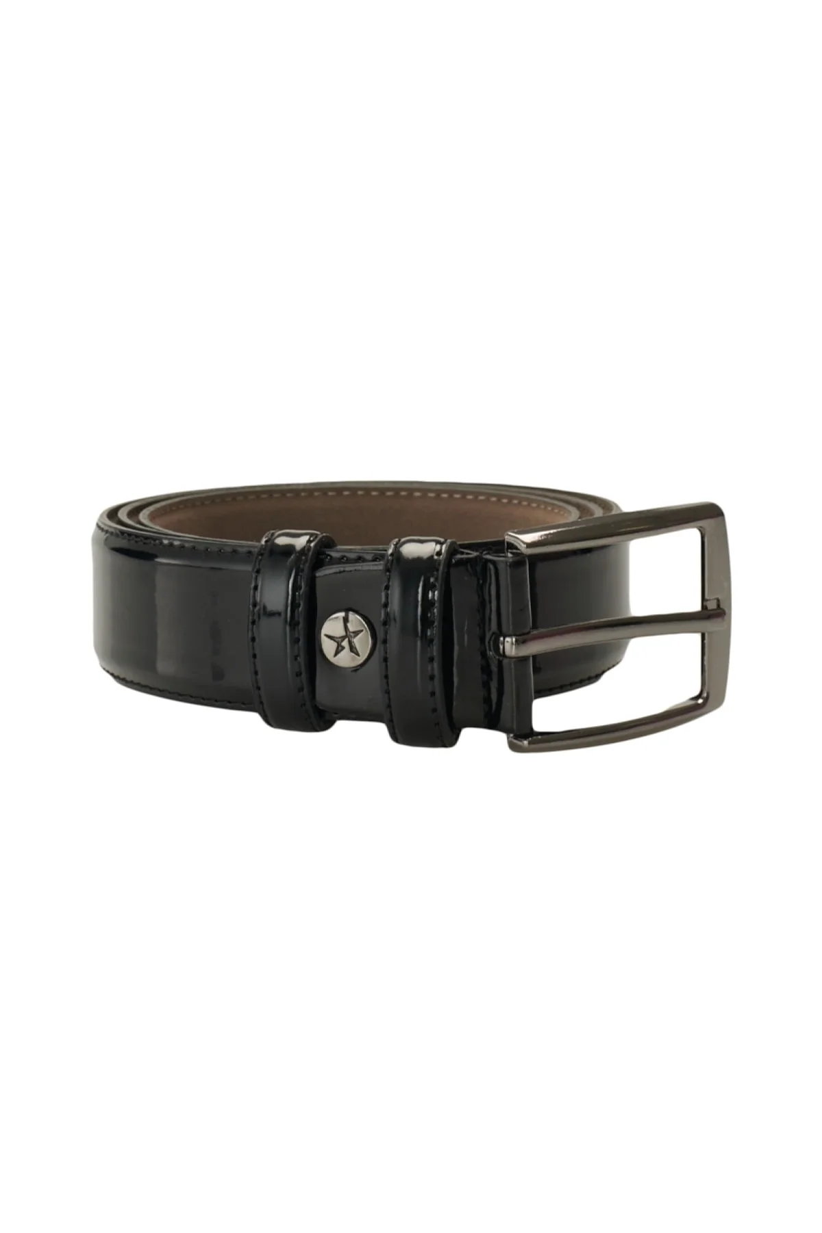 Black patent leather belt for men