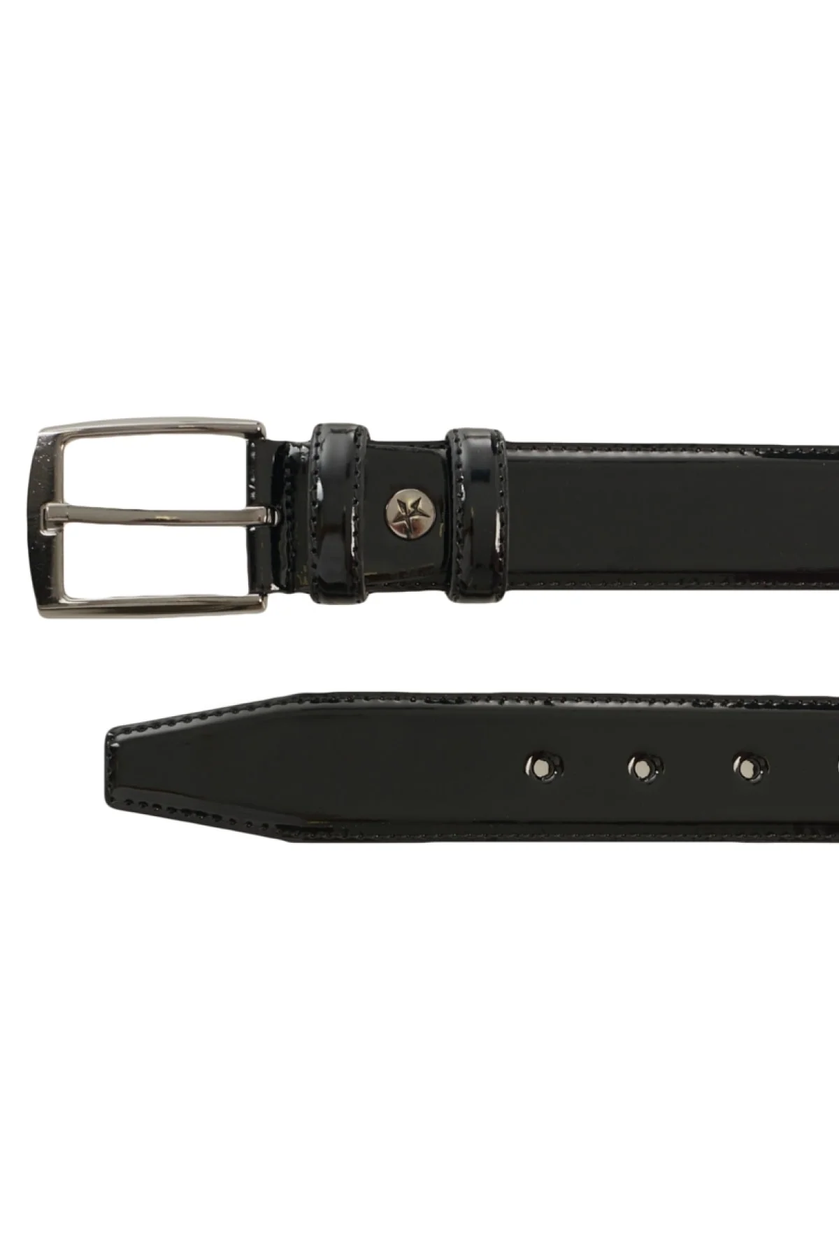 Black patent leather belt for men