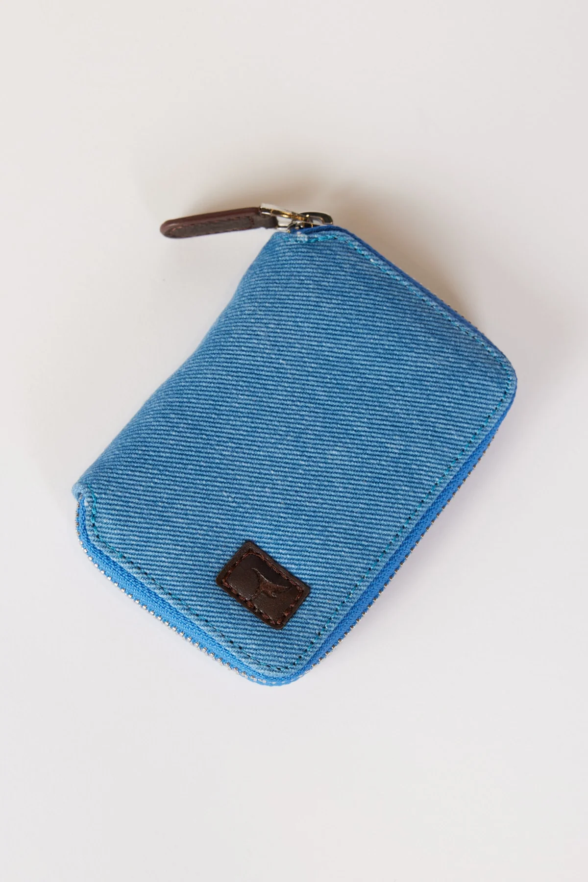 Blue denim-look PU wallet with card slots