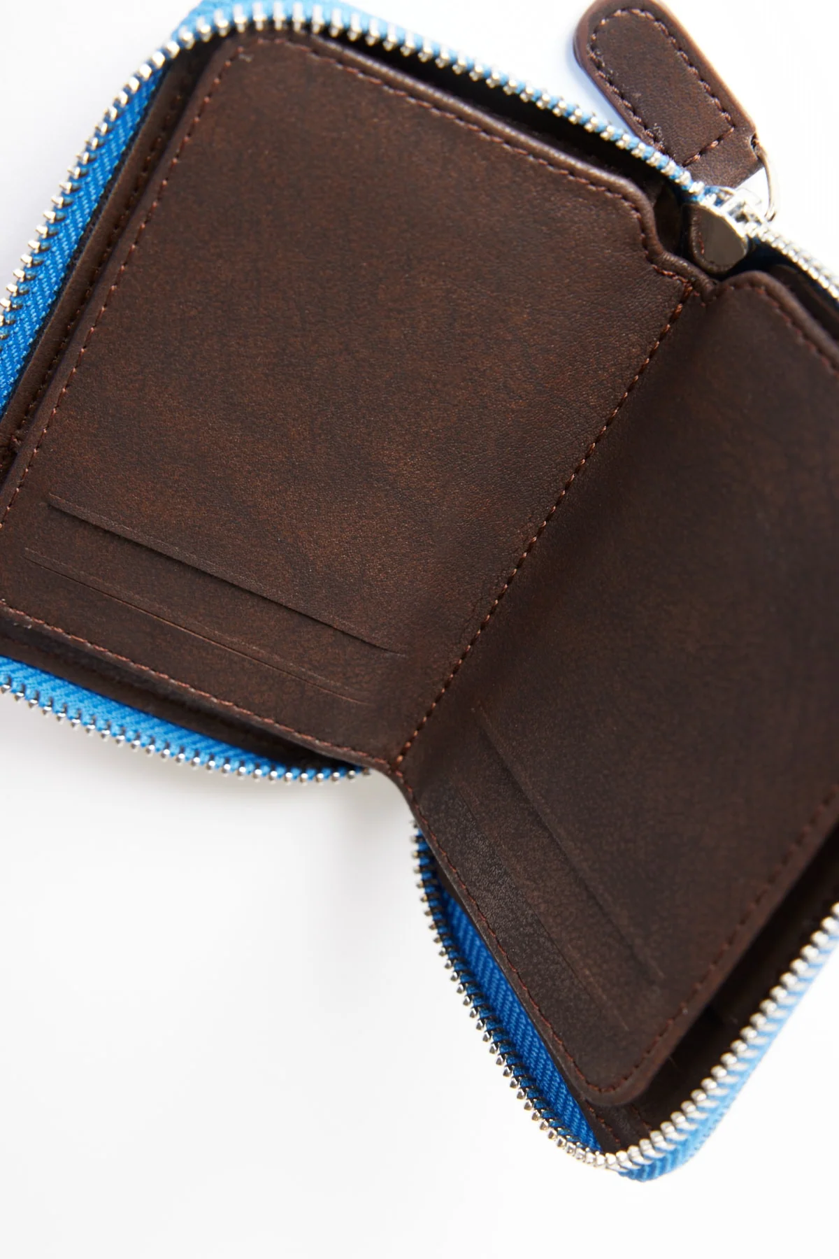 Blue denim-look PU wallet with card slots