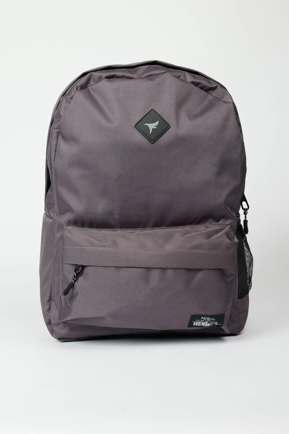 Gray polyurethane casual school backpack with logo detail