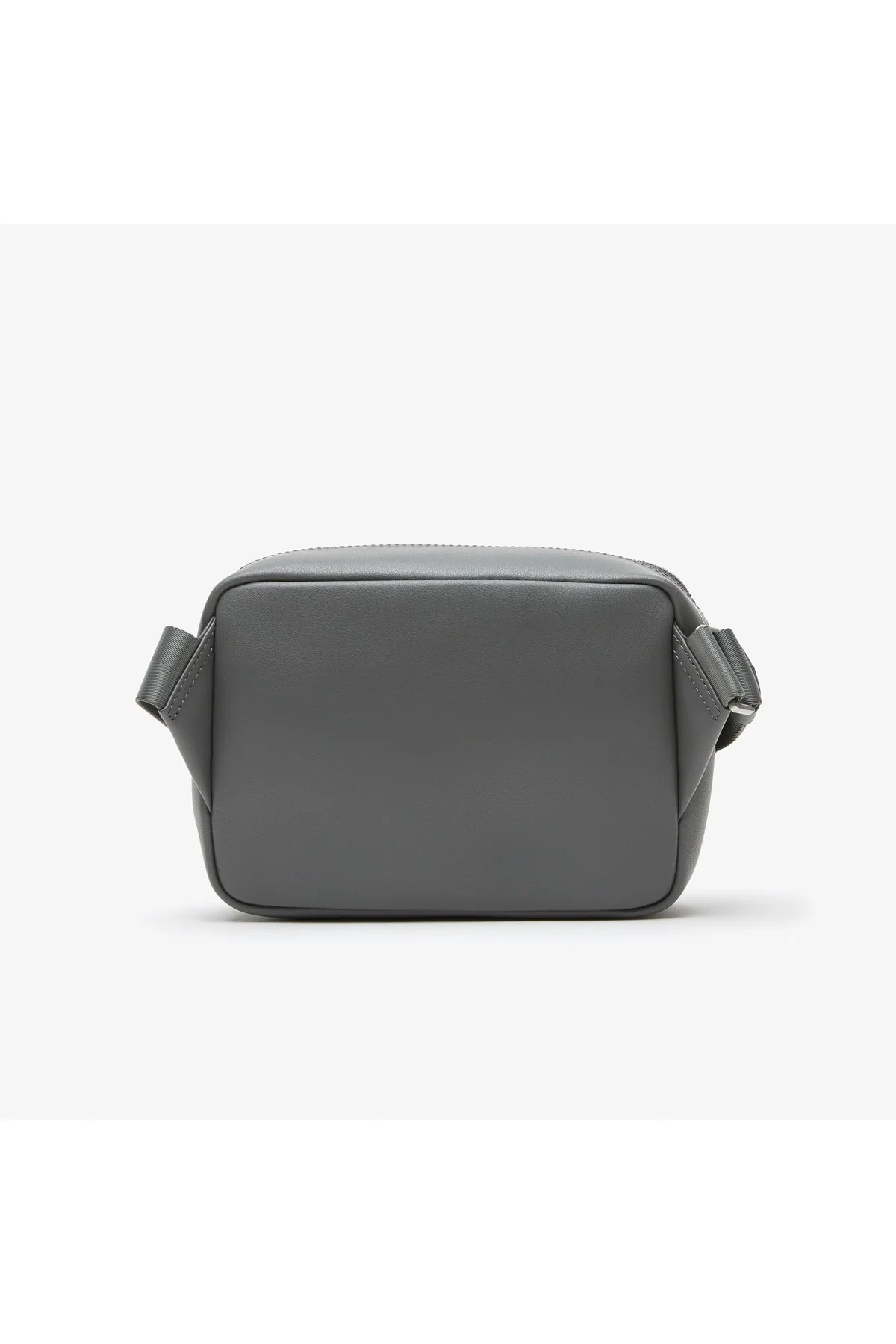 Gray leather printed messenger bag with adjustable strap