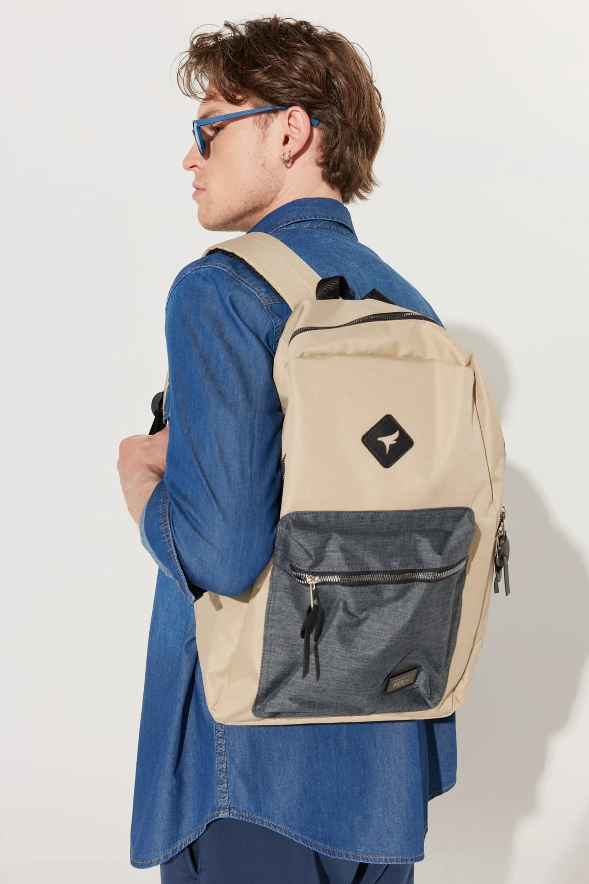 Mink and anthracite logo backpack 31 x 40 cm