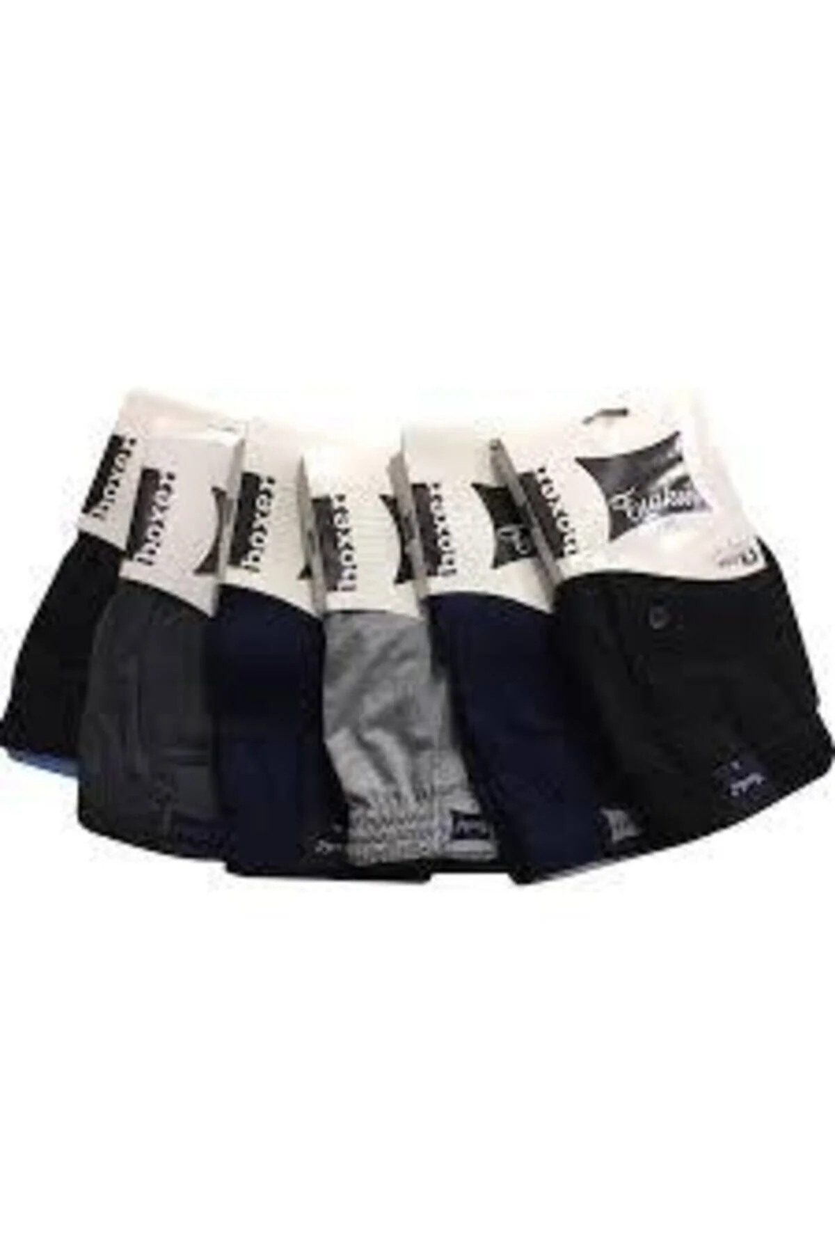 Mens 6-pack cotton boxer briefs set in navy blue black and grey