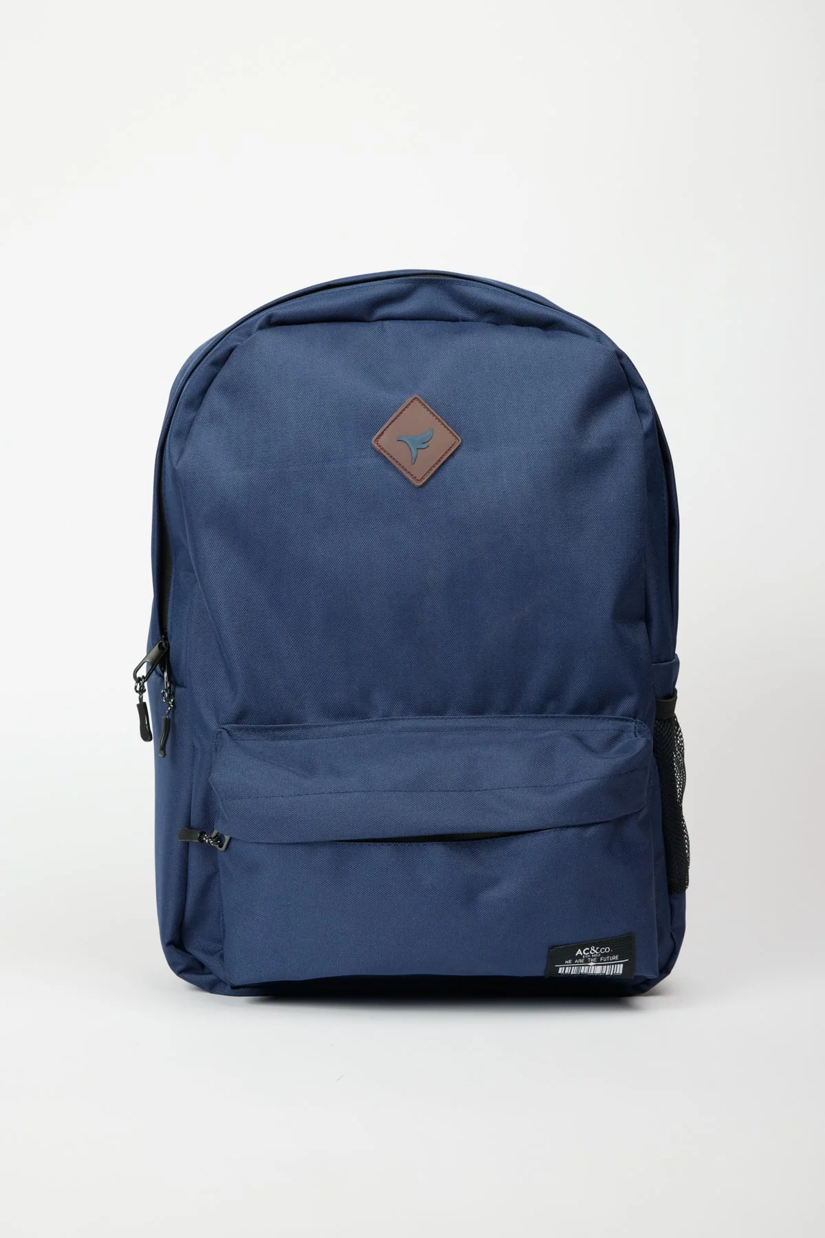 Navy blue polyurethane casual school backpack with logo detail