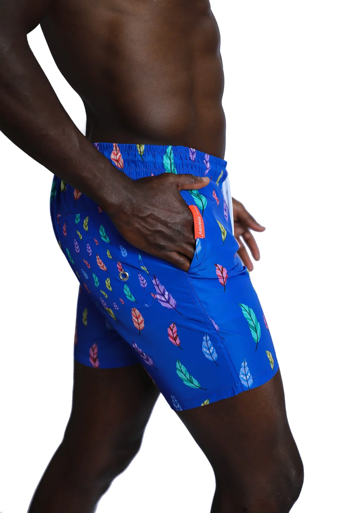Men's Patterned Blue Beach Shorts with Pockets