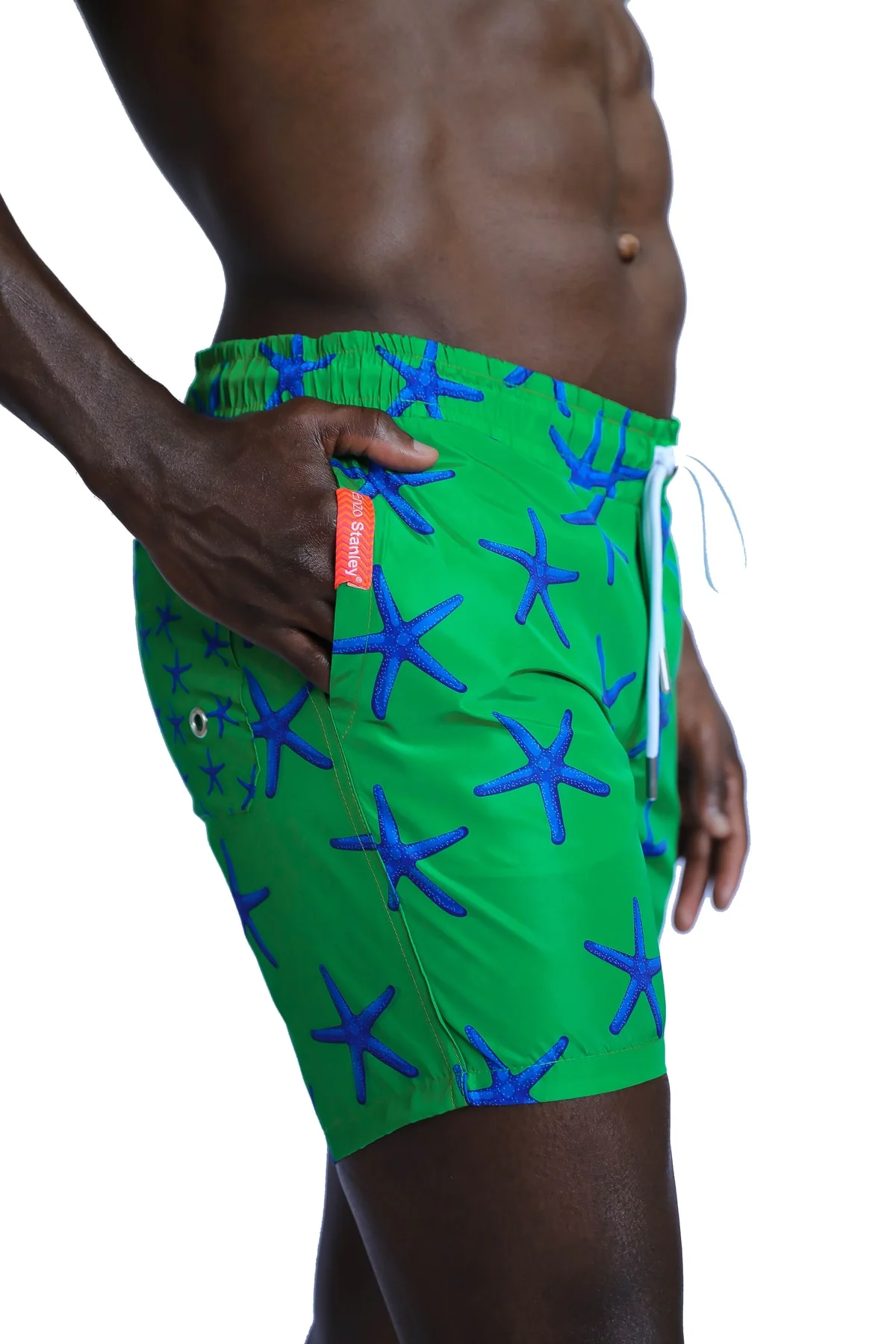 Men's Patterned Green Beach Shorts with Pockets