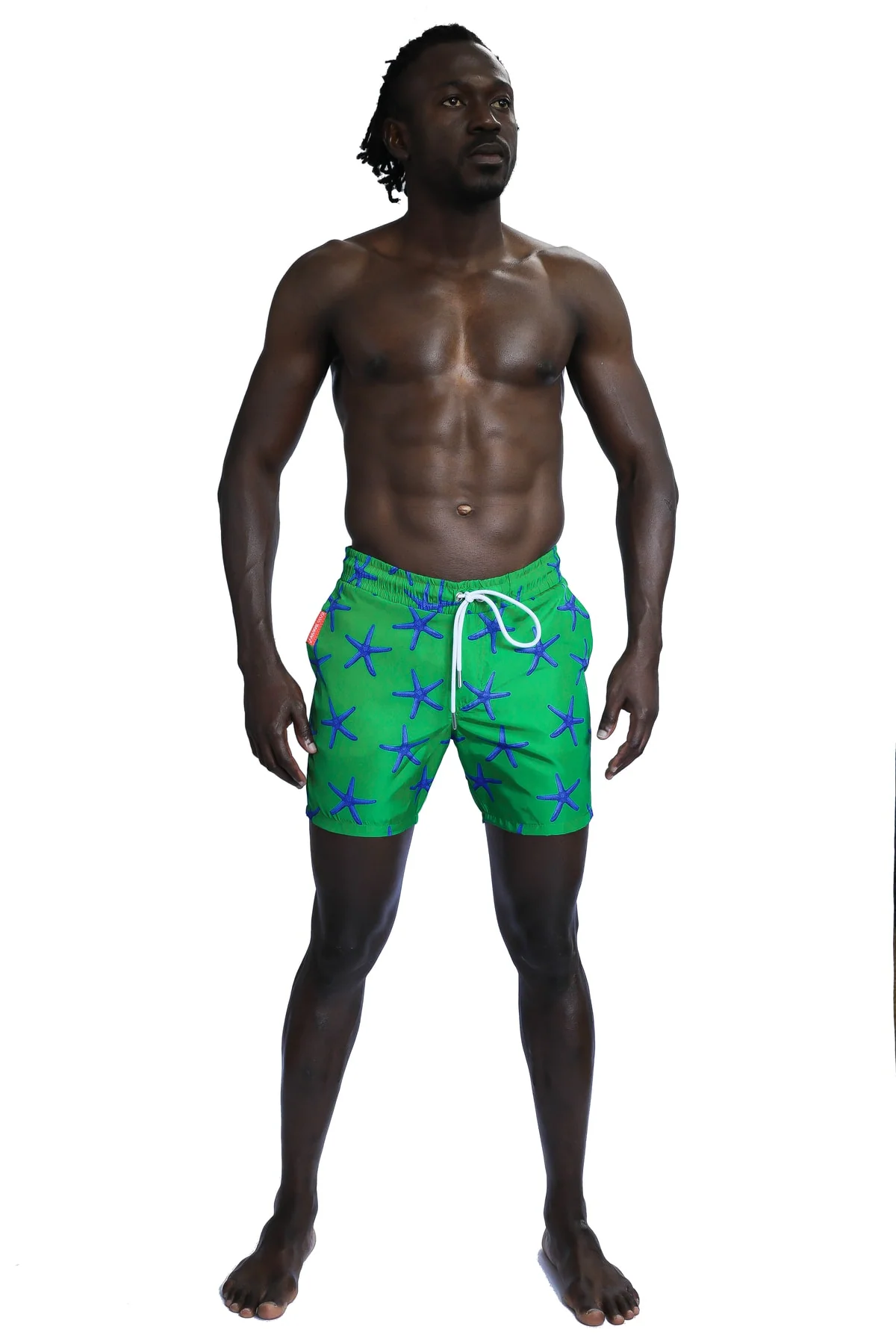 Men's Patterned Green Beach Shorts with Pockets